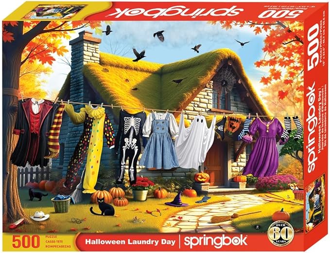 Springbok Halloween Laundry 500 Piece Jigsaw Puzzle for Adults and Family - Classic Halloween Costumes - Unique Cut Pieces - Made in USA