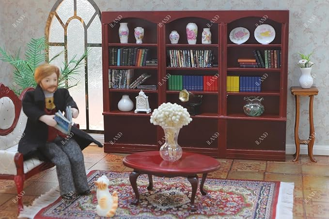 iLAND Dollhouse Bookshelf 1/12 Scale Dollhouse Furniture Mini Wooden Bookshelf for Miniature Books Mini Bookcase 1/12 Scale Accessories Mini Library Doll House Living Room Books Shelf Miniature Gifts