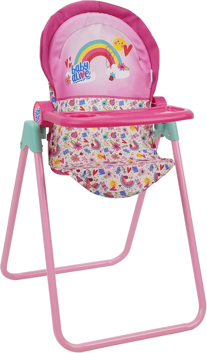 Baby Alive 509 Crew Doll High Chair Set - Pink & Rainbow - 6 Pieces, Fits Dolls Up to 24", Highchair w/Front Feeding Tray & 5 Feeding Accessories, Pretend Play for Kids Ages 3+