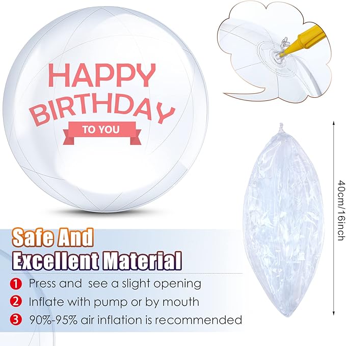 Hungdao12 Pieces Inflatable Clear Beach Ball Bulk 16 Inch 24 Inch Transparent Swimming Pool Bubble Ball for Ocean Under The Sea Hawaii Summer Luau Party DIY Favors