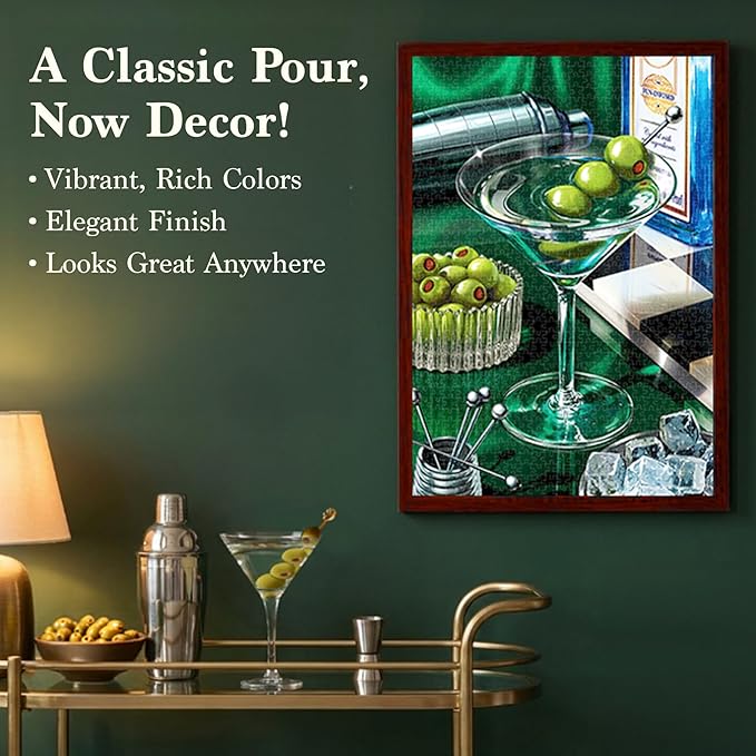 Jigsaw Puzzle 1000 Pieces - The Classic Martini, Cocktail Puzzle for Adults with Full-Size Poster, Vibrant Art, Brain-Boosting Fun for Adults, Gifts for Cocktail Lovers, Finished Size 27.5" x 19.5"