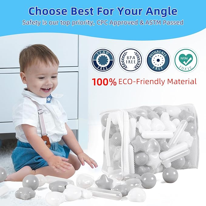 STARBOLO Ball Pit Balls for Baby and Toddler, 150 200 Pack White Mixed Shaped Balls Phthalate Free BPA Free Crush Proof Plastic Pit Balls Play Toys for Kids Ball Pit, Pool,Play Tent,Party