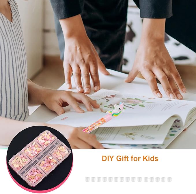 Topblux DIY Sparkle Pen Craft Kit for Kids Ages 6-12, Create 15 Custom Glitter Pens with Sequins Rubber Charms, Gift for Girls Birthday Art Projects Classroom Activity (15)