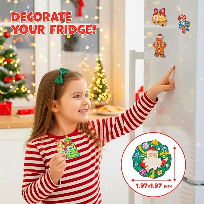 JoyCat DIY Wooden Magnets Kit, 13 Pcs Christmas Art Supplies, Painting Kit, Arts and Crafts for Kids Ages 4-8 8-12, Party Favors, Christmas Crafts, Birthday Gifts, Toys for Boys Girls