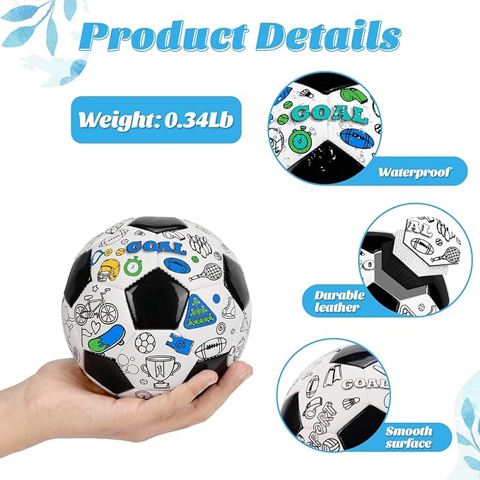 4 Pack Size 2 Color Your Own Soccer Ball Black DIY Custom Soccer Ball Craft Kit with Pump 12 Markers Personalized Youth Toddler Training Soccer Ball Paint Your Own Toy Creative