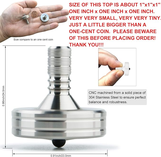DjuiinoStar High Performance Spinning Top: Long Lasting (Best Record 11:39!), CNC Machined from Solid Stainless Steel, Great Time Killer, EDC Desktop Toy, for Serious Players