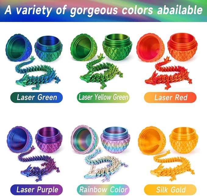 12" 3D Printed Dragon Egg, Mystery Articulated Crystal Dragon Egg Fidget Toys, 3D Print Surprise Animals Toy for Kid Teen Boy Girls (Laser Yellow Green)