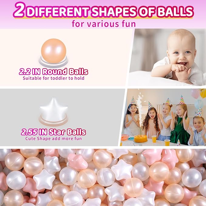 Realhaha Ball Pit Balls 50 100 200 500, Star Shapes for Babies Kids Playpen Plastic Balls for Babies Ball Pool Puppy Playballs