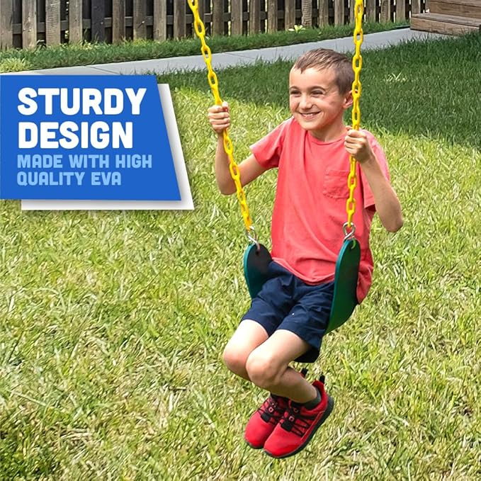 Squirrel Products Heavy Duty Strap Swing Seat - Playground Swing Seat Replacement and Carabiners for Easy Install - Green