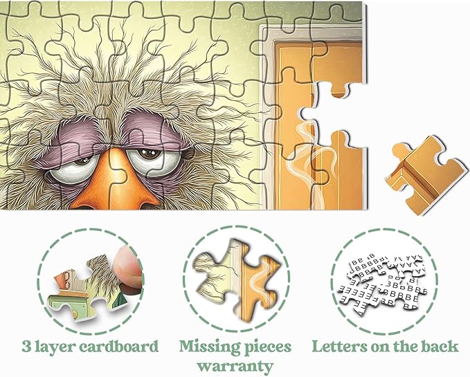 Funny Bird Puzzles for Adults 1000 Pieces, Cute Morning Coffee Birds Jigsaw Puzzles, Sleepy Tired Animal Puzzle