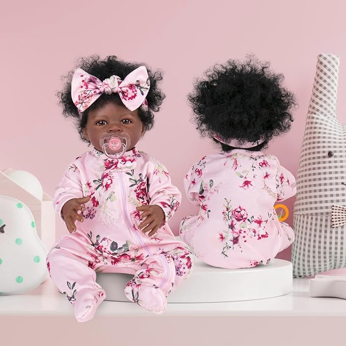 Aori Lifelike Reborn Baby Dolls Clothes 20 inch Purple Clothing Floral Jumpsuits Set for 17-20 Inch Newborn Girl Doll