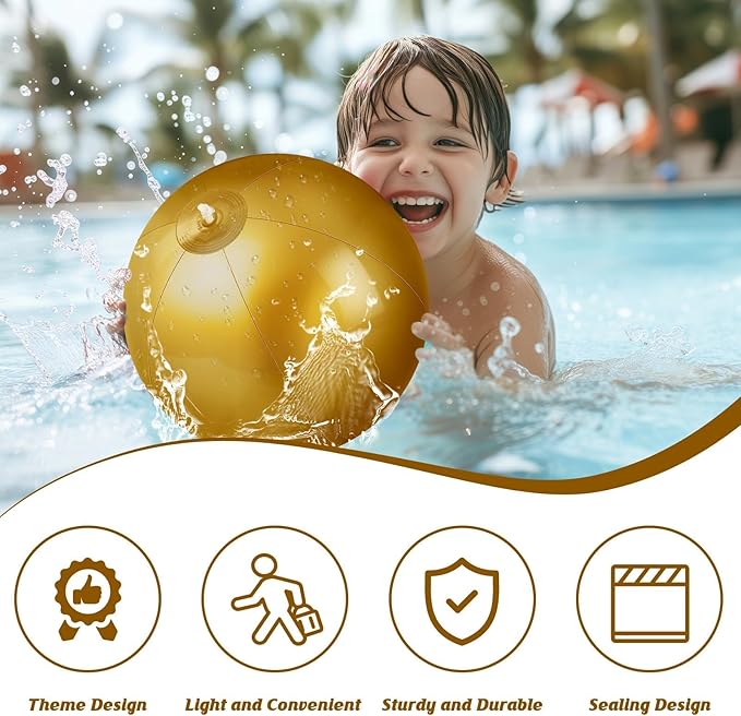 10 Pack Gold Beach Ball - 12Inch Blow Up Beach Ball Party Supplies for Kids, Inflatable Floating Balls for Summer Pool Parties, Outdoor Activities & Birthday Decorations (Gold)