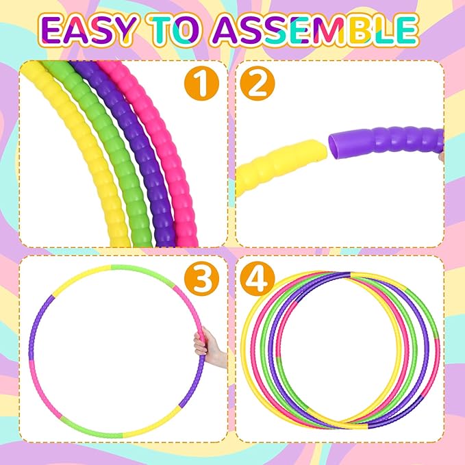 Libima 16 Pcs Toy Color Hoop for Kids, Detachable Adjustable Light Weight Plastic Colored Hoops Toy Circles for Party Games, Dance, Dog Agility
