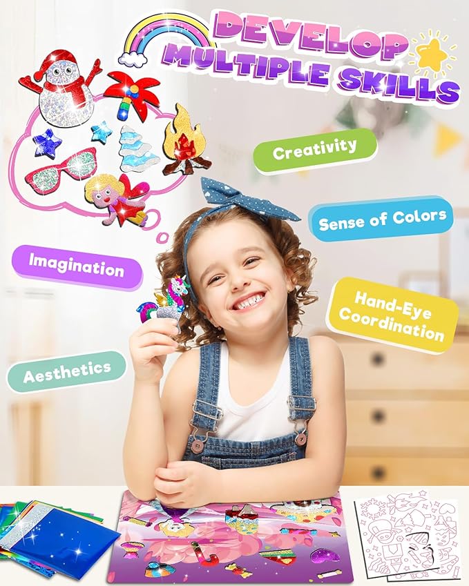 Baobrava Foil Art Fun Kit for Kids, Craft Kits Supplies, No Mess Princess DIY Creative Activity, Travel Toys, Party Favors, Easter Gifts for Girls Ages 4, 5, 6, 7, 8, 9