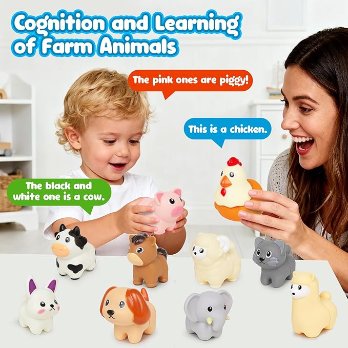 Montessori Farm Animals for Toddlers 18+Month,Early Educational Little People Animals Figurines Learning Fine Motor Matching Games Easter Basket Stuffers Gift for Boys Girls