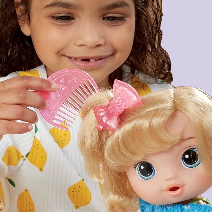 Baby Alive Fruity Sips Doll, Apple, Toys for 3 Year Old Girls, 12-inch Baby Doll Set, Drinks & Wets, Pretend Juicer, Kids 3 and Up, Blonde Hair