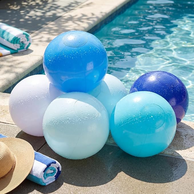 Realspring 24 Pcs Inflatable Beach Balls for Kids Bulk Pastel Solid Color Jumbo Beach Ball Swim Pool Floating Toys Baby Shower Birthday Summer Party Decor(Blue and White,18 Inch)