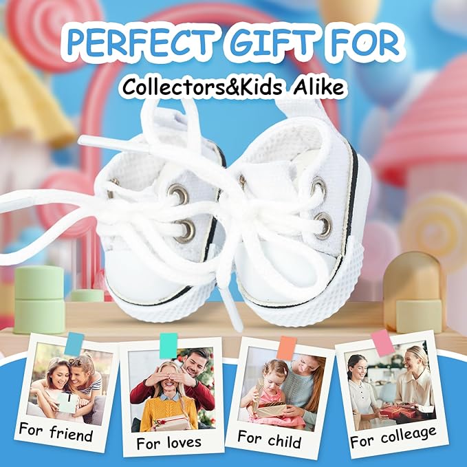 Mini Doll Shoes, 1 Pair Cute Lace Up Canvas Sneakers Compatible for 17cm/15cm Doll Shoes Toy Outfit Accessories (White)