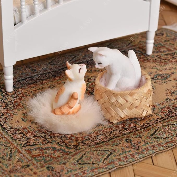 iland Cat Figurines,1/12 Scale Dollhouse Accessories,Realistic Mini Cat for Dollhouse Decor & Cake Toppers