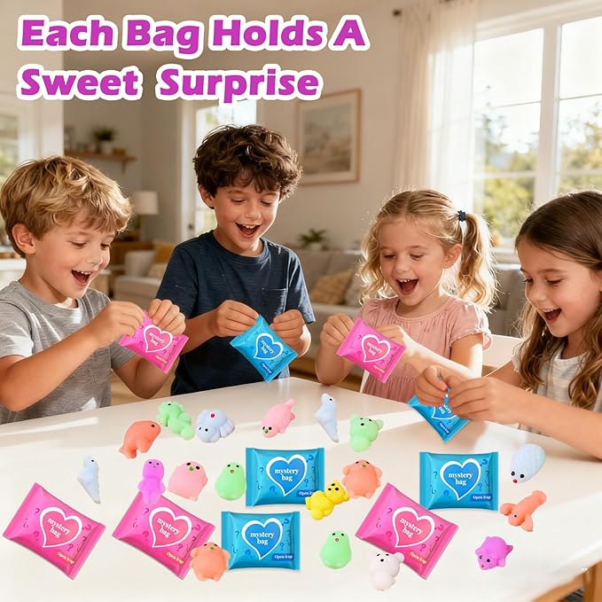 50-Pack Squishy Fidget Toys Blind Bags – Mini Mochi Squishies Mystery Toys for Kids, Party Favors, Classroom Prizes, Goodie Bag Stuffers, Sensory Stress Relief Squeeze Toy