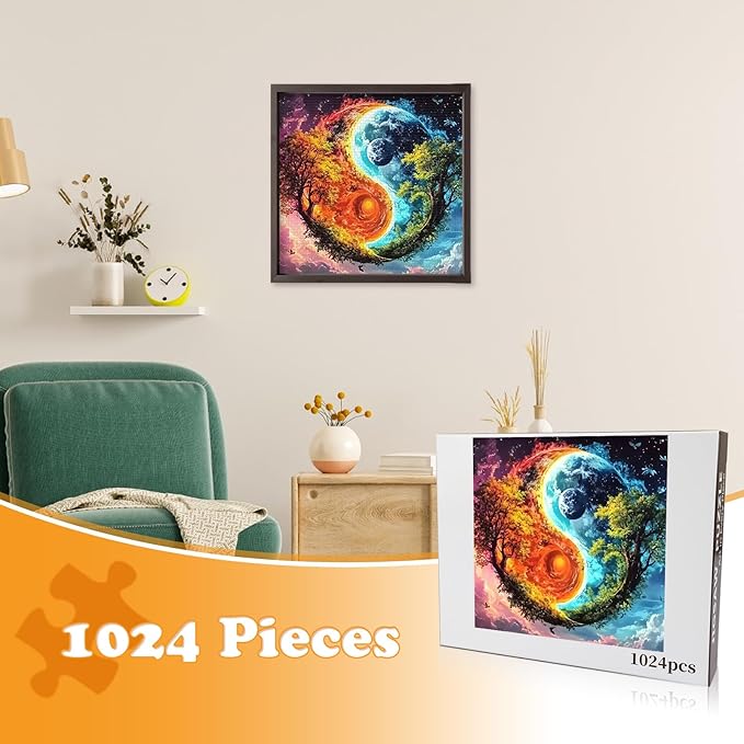 1024 Piece Yin Yang Tree Jigsaw Puzzle for Adults, Nature Earth Puzzles for Adults 1000 Pieces, Challenging Puzzle for Friends Family Activity Game Nights, Finished Size 19.7" x 19.7"