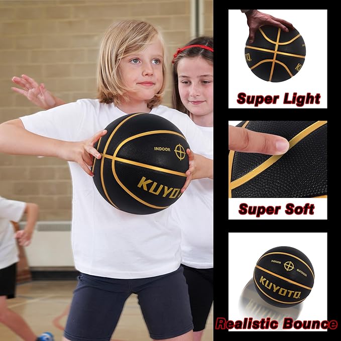 KUYOTQ Kids Youth Adult Size 3/4/5/6/7 (22/25.5/27.5/28.5/29.5") Basketball Premium Rubber or Faux Leather Basketball Indoor Outdoor Basketball for Boys Girls Womens Mens Basketball Gifts (Deflated)