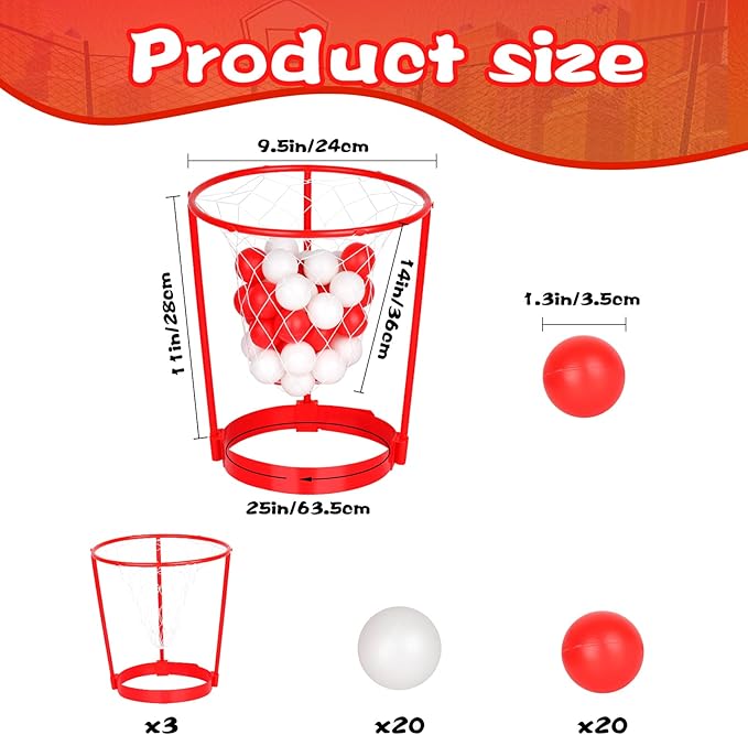 Hooqict 3 Pack Head Hoop Basketball Party Game for Kids and Adults Carnival Games Adjustable Basket Net Headband with 40 Balls for Birthday Party Basket Head Game Family Indoor Outdoor Fun Activities
