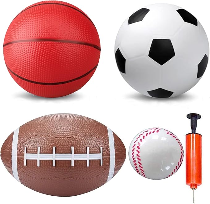 Mini Sports Balls Toys Set for Kids Toddler, Mini PVC 5 Inch Basketballs Balls-5" Little Soccer, Football,- Playground Kick Ball Gift for Children Indoor Outdoor Beach Pool Stocking Stuffer 4 Pack