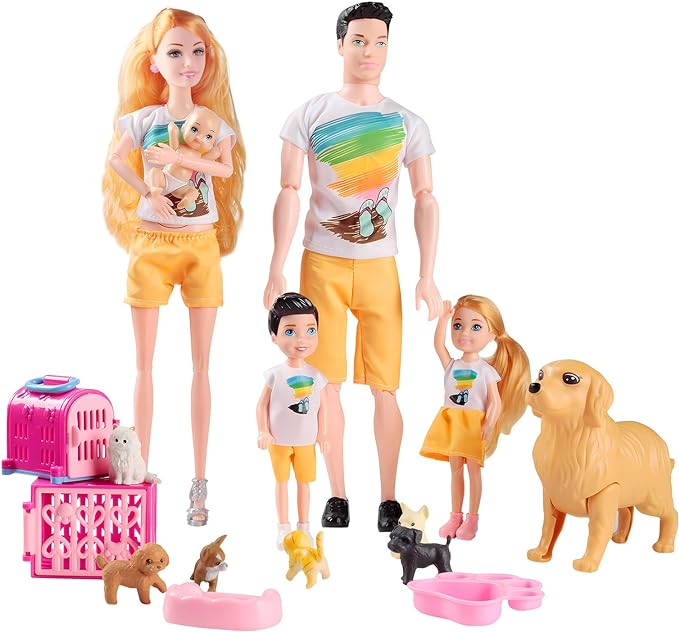 Family Doll Playset for Kids with Pregnant Mom Doll, Dad, Kids, Dollhouse Pets & Accessories – Pretend Play Toy Set for Boys & Girls, Interactive Family Storytelling Imagination Gift