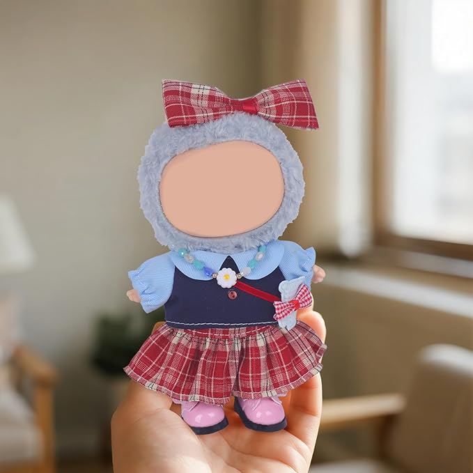 Used for Labubu Doll Outfit Clothes Designer Set,Compatible with Labubu Clothe Accessories for Doll (Red - Plaid Dress)