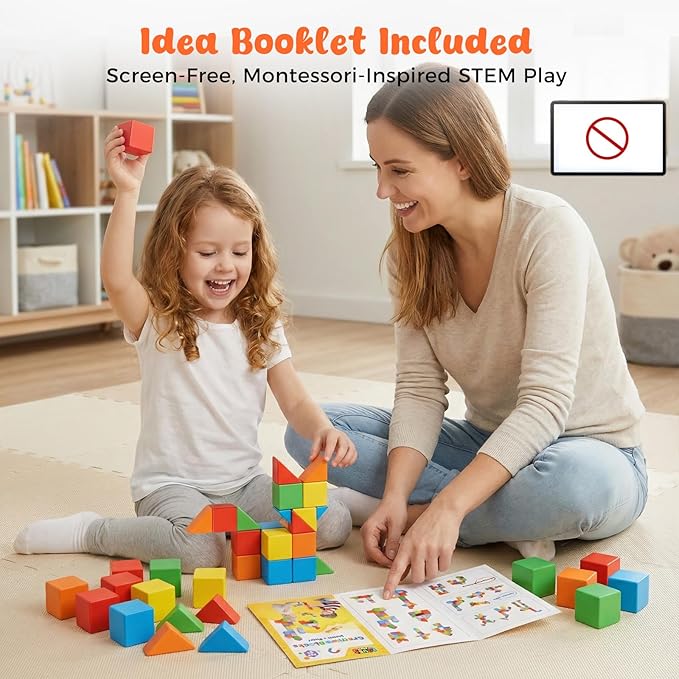 LovesTown 28PCS 1.3 Inch Large Magnetic Blocks for Toddlers Ages 3-6, Magnet Building Cubes Montessori STEM Preschool Toys for Boys & Girls, Sensory Learning Gift for Birthdays & Holidays