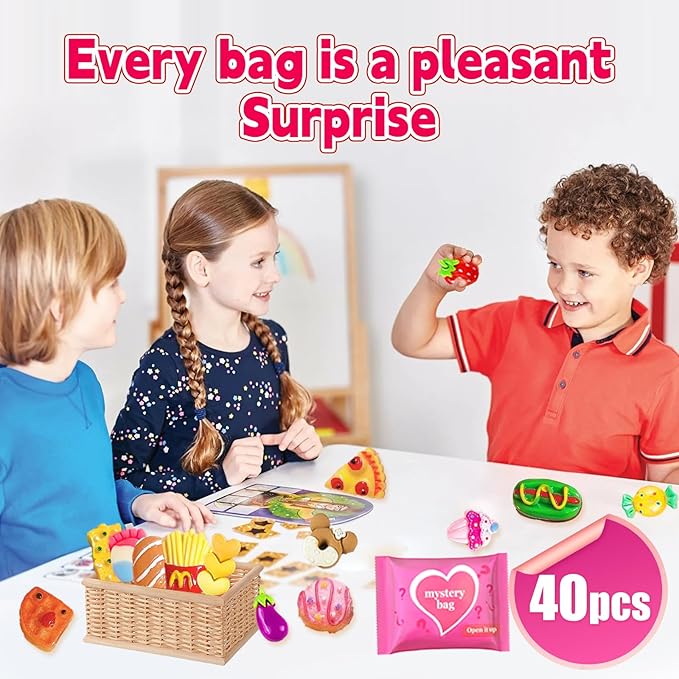 50 Pack Mini Food Blind Bags for Kids - Small Dollhouse Accessories & Party Favors Set with Tiny Resin Food Toys, Perfect for Pretend Cooking Games, Miniature Kitchen Play & Collecting