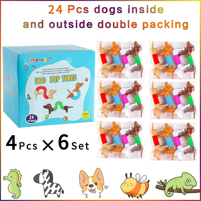 Dog pop Tubes fidgets, Easter Egg Stuffers, Sensory Toys for Kids 5-7, fidgets for Toddler, Easter Basket , Easter Egg fillers（24 Pcs Dog）