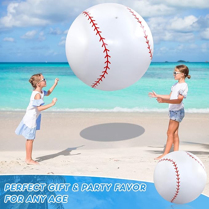 Meooeck 2 Pcs 27 Inch Inflatable Baseball Large Baseball Party Decorations Giant Inflatable Balls for Outdoor Activity Games Sports Event Birthday Party Supplies