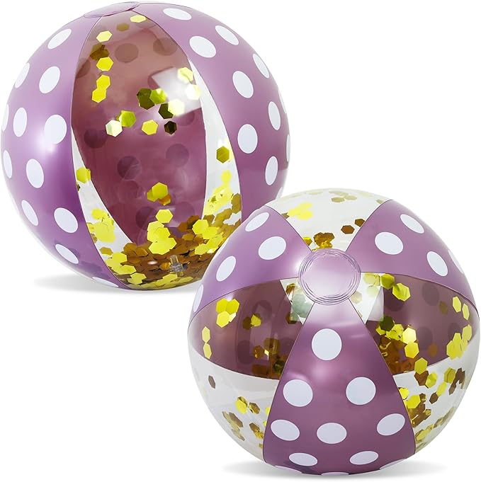 POZA Inflatable Beach Balls - Elegant Glitter Confetti Premium Floaters, Heavy Duty Vinyl Floatation Pool Toys for Pool Beach Party, UV Resistant Pool Décor
