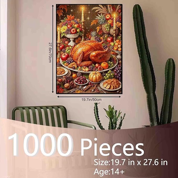 Happy Thanksgiving Jigsaw Puzzle 1000 Pieces Turkey Dinner Puzzles for Adults Aumtunm Puzzle Puzzles Intellectual Decompressing Game Challenging Family Activity Games 19.7 "x 27.6 "