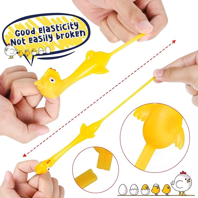 96 Pcs Flying Toys for Christmas, Finger Slingshot Novelty Toys, Rubber Chickens Slingshot, Mini Chickens Bulk, Super Strong for Teens Party Activities (Yellow)