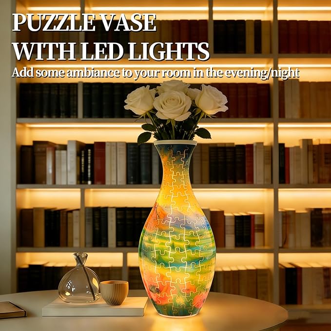3D Puzzles Vase for Adults, Crafts for Adults, 160 Pieces Plastic DIY Unique Flower Vase with LED Light House Warming Gift Birthday Gifts for Flower Arrangements and Home Decor (Mountains)