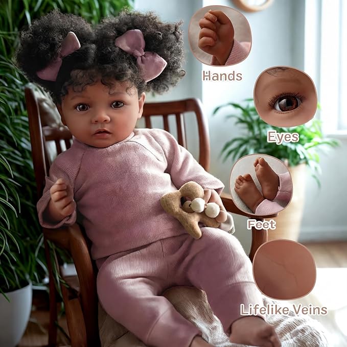 BABESIDE Lifelike Reborn Baby Dolls Black Girl- 20 Inch Soft Body Realistic-Newborn Handmade Real Life Baby Dolls with Clothes and Toy Gift for Kids Age 3+
