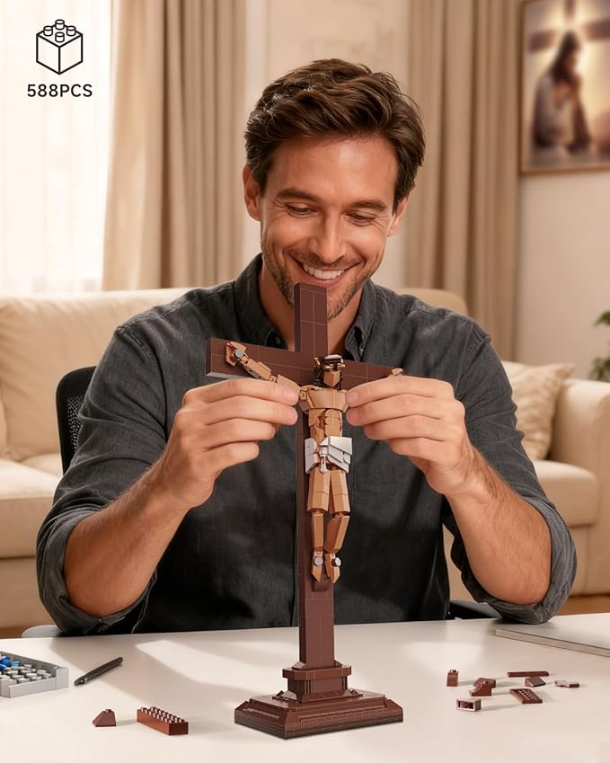 Jesus Crucifixion Building Blocks Set, Compatible Lego Religious Christian Toy Gift for Adults & Kids, Bible Story Model for Home Church Office Decor, 588 PCS
