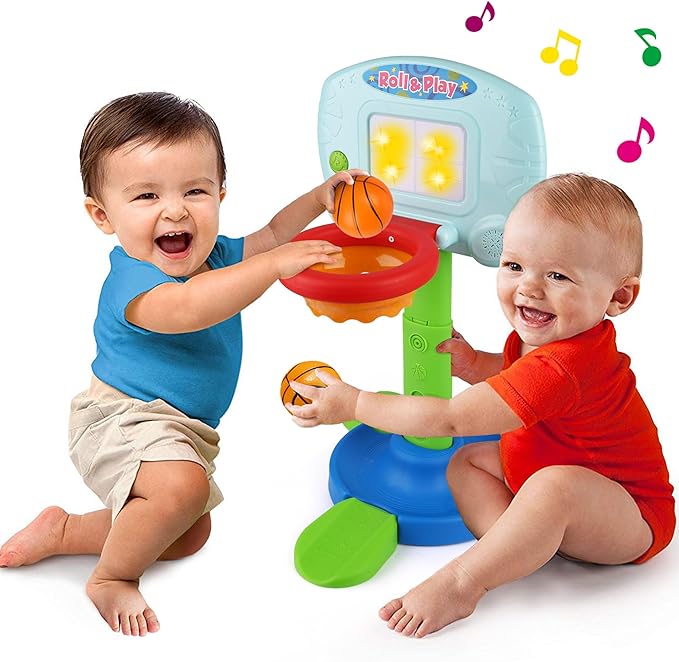 LotFancy Toddler Basketball Hoop for Kids, 2 in 1 Adjustable Baby Sports Toys, with Light and Music, Indoor Infant Interactive Learning Toy, Christmas Easter Gifts for 1 2 Year Old Boys Girls