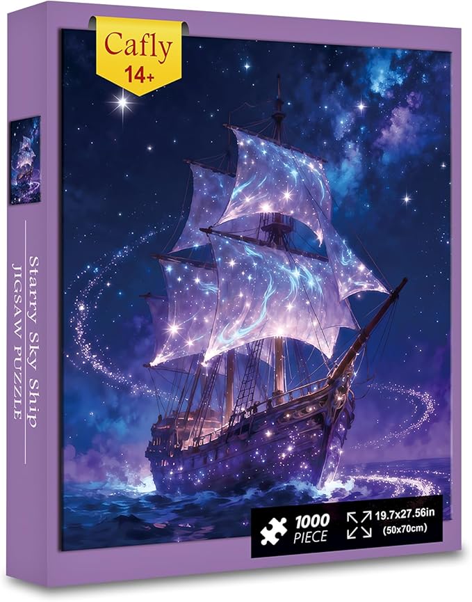 Family Jigsaw Puzzles for Adults 1000 Pieces, Challenging Fun Puzzles Stunning Art Wall Decor, Gift for Adult Puzzle Lovers, Poster Included, Starry Sky Ship C0830
