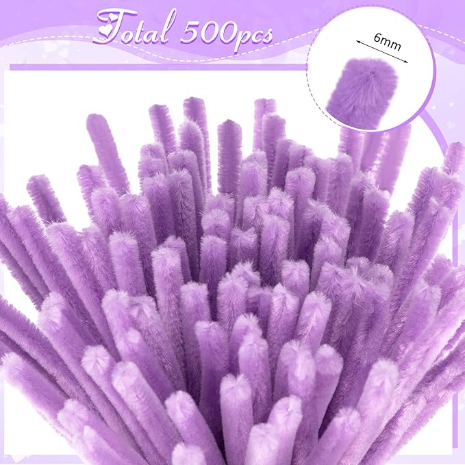 Peryiter 500 Pieces Pipe Cleaners Chenille Stems for Flowers Craft Supplies Bulk Fluffy Fuzzy Sticks for DIY Art Projects Creative Gift Wrapping Party Decorations (Dark Pink & Purple Flower,12 Inch)