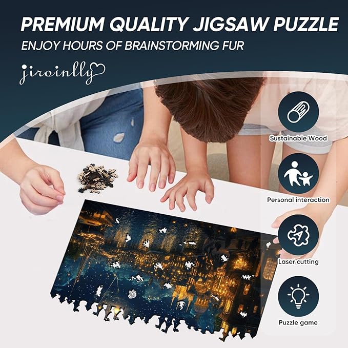 Jiroinlly Wooden Puzzles for Adults 500 Pieces, Brilliant Town, 5MM Thick Adult Jigsaw Puzzles, Unique Shaped Puzzle for Family and Friends, Home Wall Decor, Exquisite Packaging Gift, 11.2x20 in