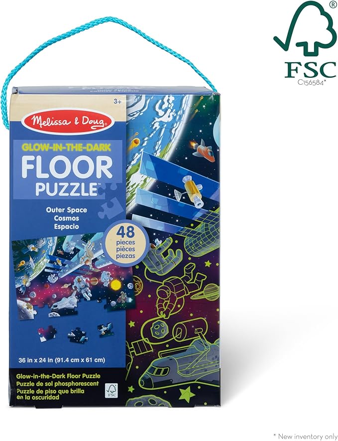 Melissa & Doug Outer Space Glow-in-the-Dark Cardboard Jigsaw Floor Puzzle – 48 Pieces, for Boys and Girls 3+ - FSC-Certified Materials