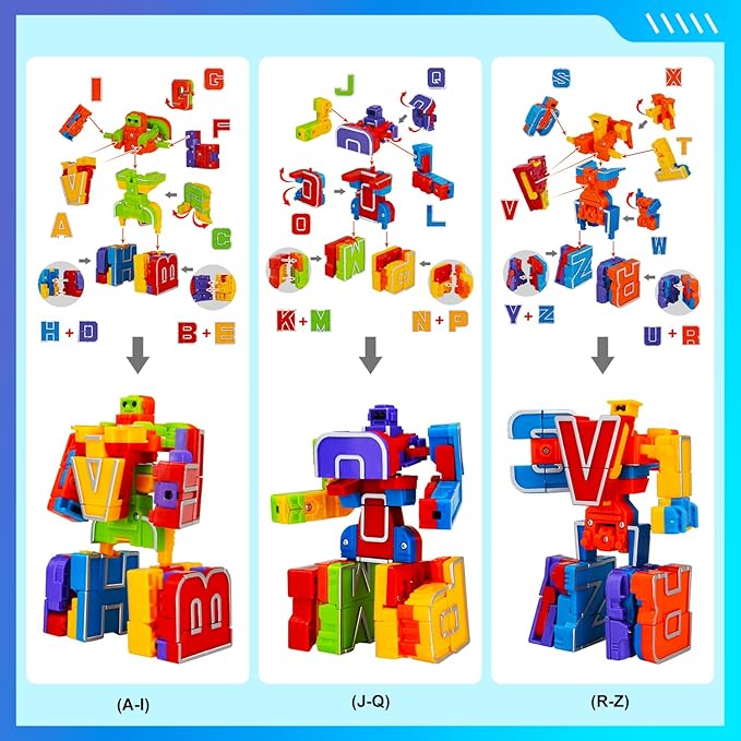 Alphabet Robots for Boys,ABC Letters Learning Education Toys for Toddlers,Christmas Countdown Advent Calendar for Kids,Alphabots Deformation Fine Motor Skill Preschool Toy Gift for New Year birthday