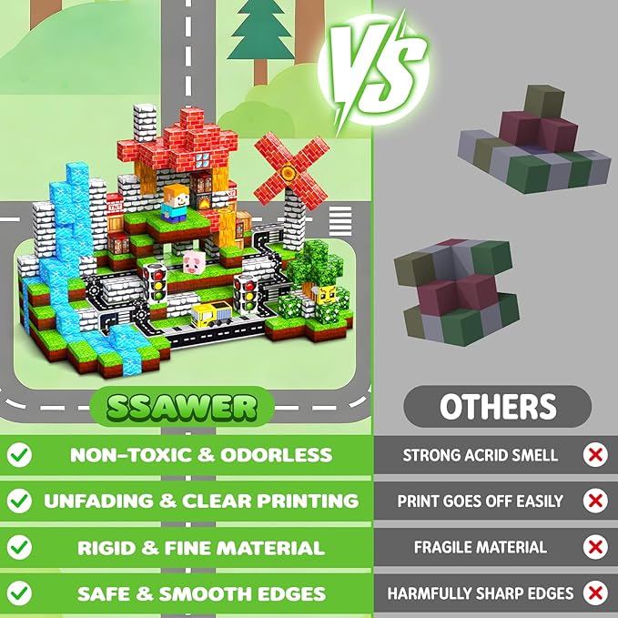Magnetic Blocks, 100PCS Magnetic Building Blocks, Stacking Magnets for Kids, Sensory Toy for STEM Constructions Magnet Blocks for Boys Girls Age 3+, Christmas Birthday Gifts (Green Traffic Forest)