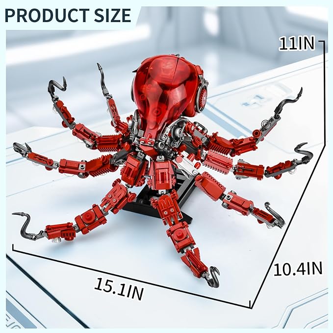 Mechanical Octopus Building Sets for Adult, Ocean Animal Collection Toy with Display Stand and Light, Home Office Decor and Idea Gift for Teen 14+(882PCS)