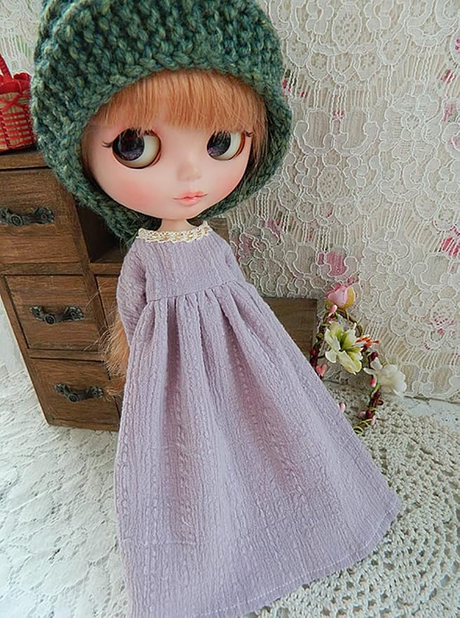 Doll Clothing Extra Long Robe for Blyth,Ob24,Licca,Azone BJD Doll Clothes Toys Accessories Gifts (Gray Purple) (Only Clothes)