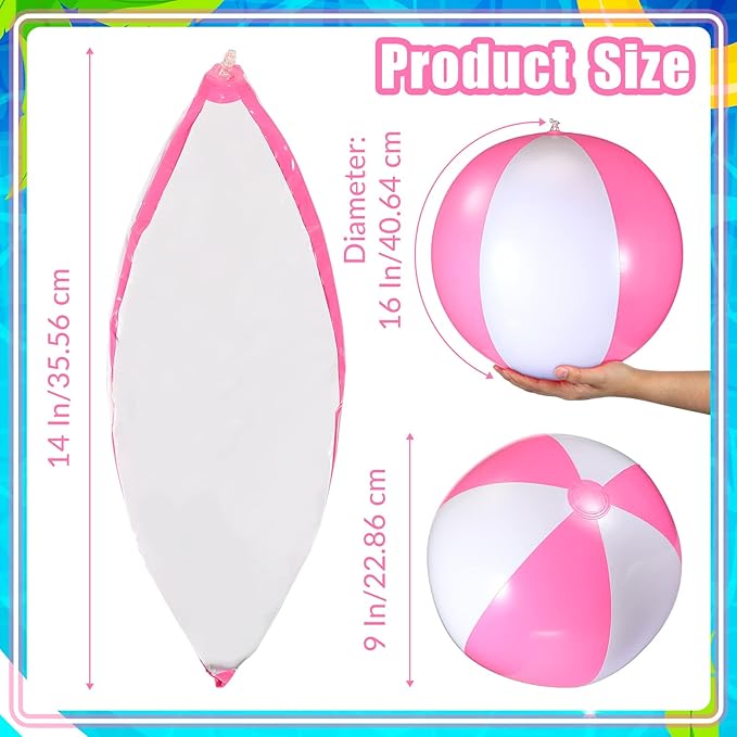 12 Pcs 16'' Beach Ball PVC Inflatable Ball Bulk Blow up Pool Balls for Swimming Pool Summer Hawaiian Tropical Theme Party Favors Decorations Favors Supplies